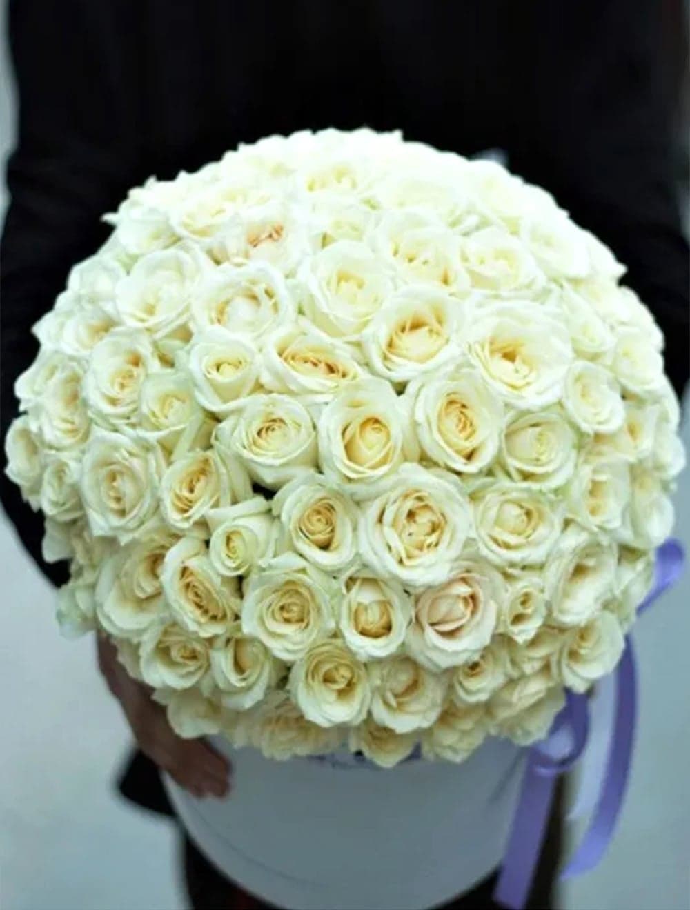 101 белая роза в шляпной коробке