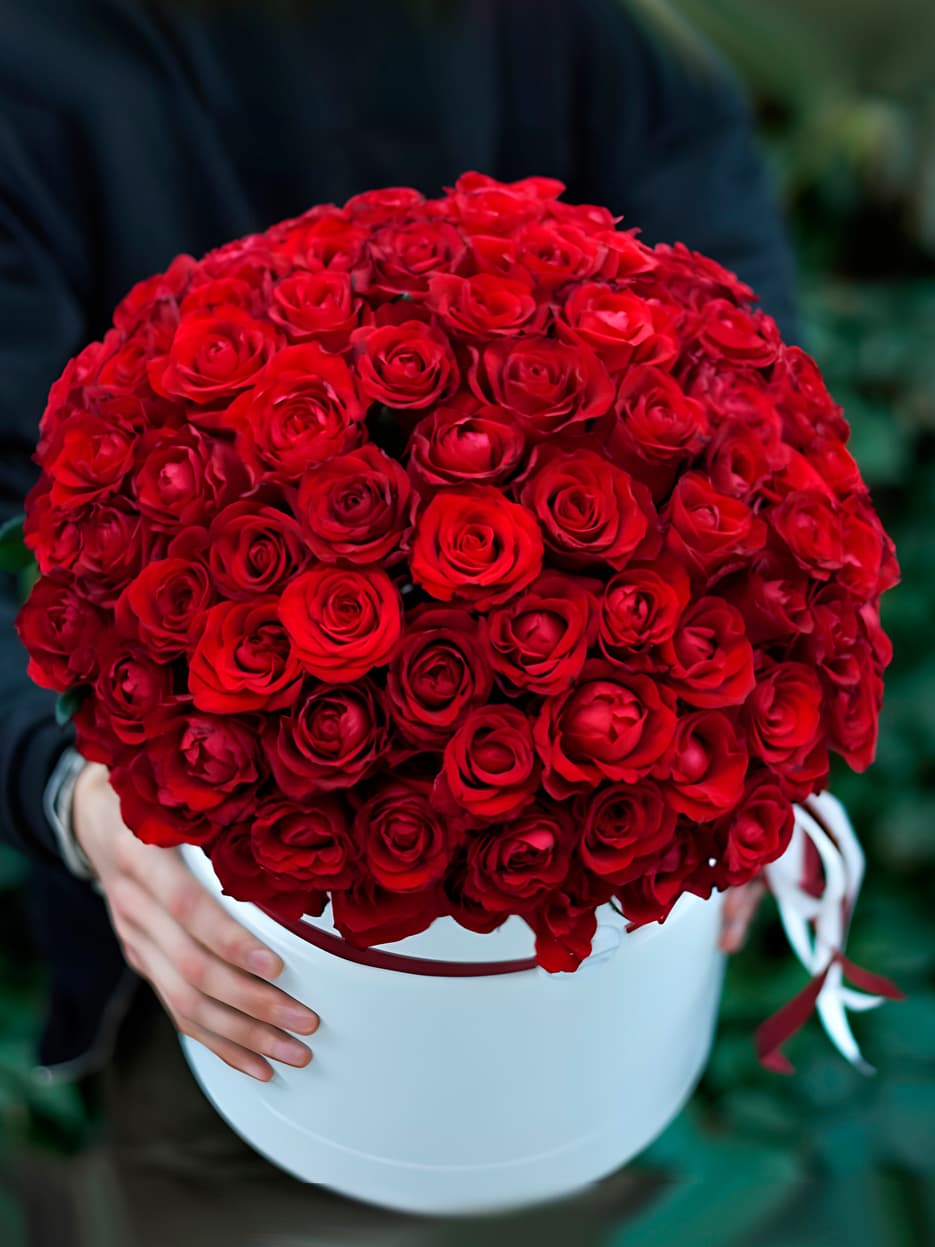 101 красная роза в шляпной коробке