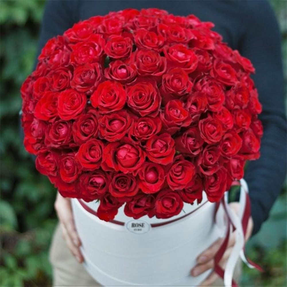 101 красная роза в шляпной коробке