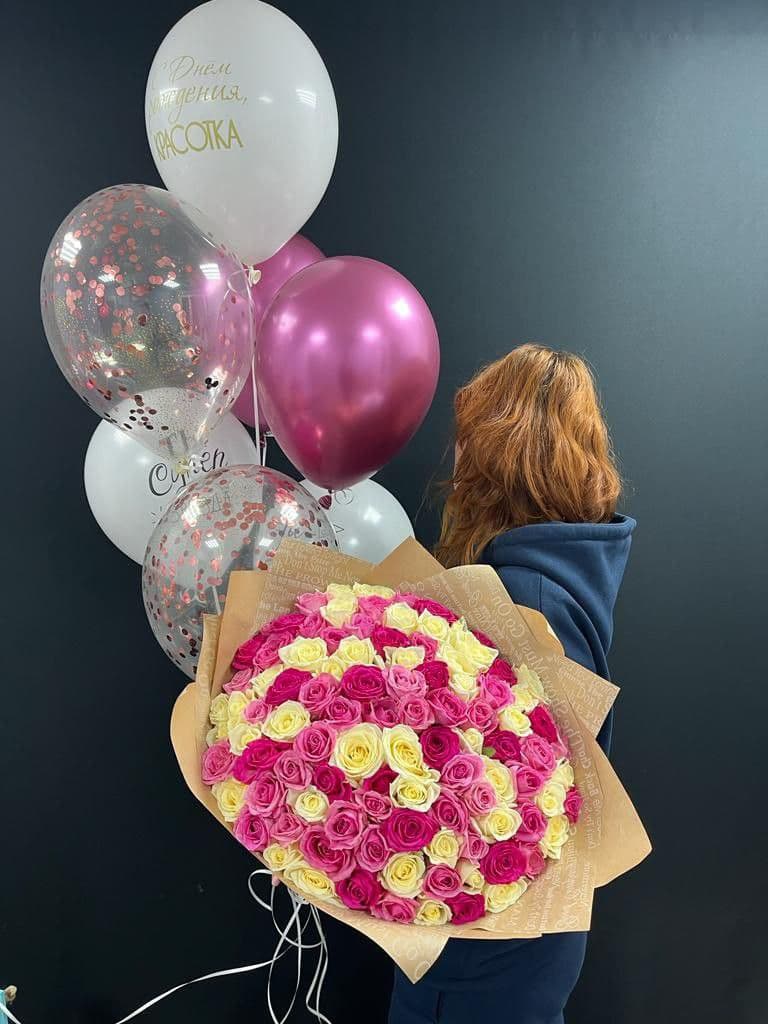 101 роза бело-розовый микс — фото 2 — купить в Краснодаре — фото 2