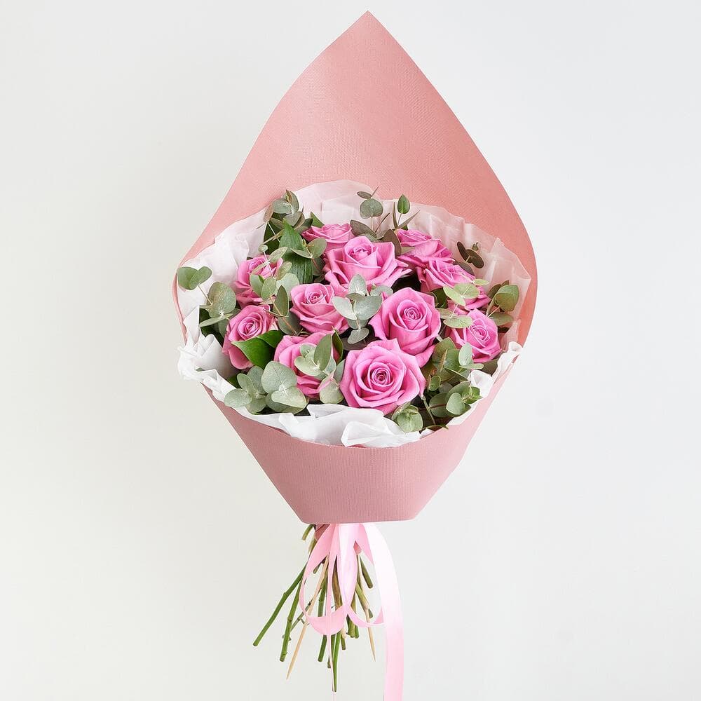 11 розовых роз с эвкалиптом — фото 3 — купить в Сочи — фото 3
