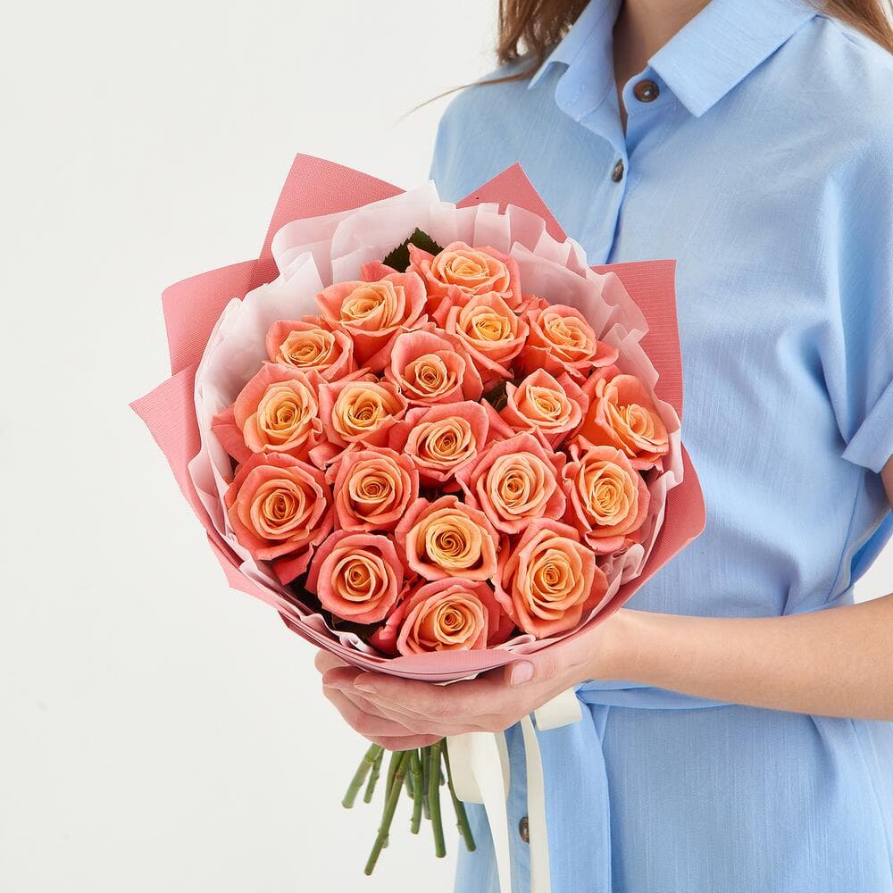 19 персиковых роз — фото 1 — купить в Волгограде