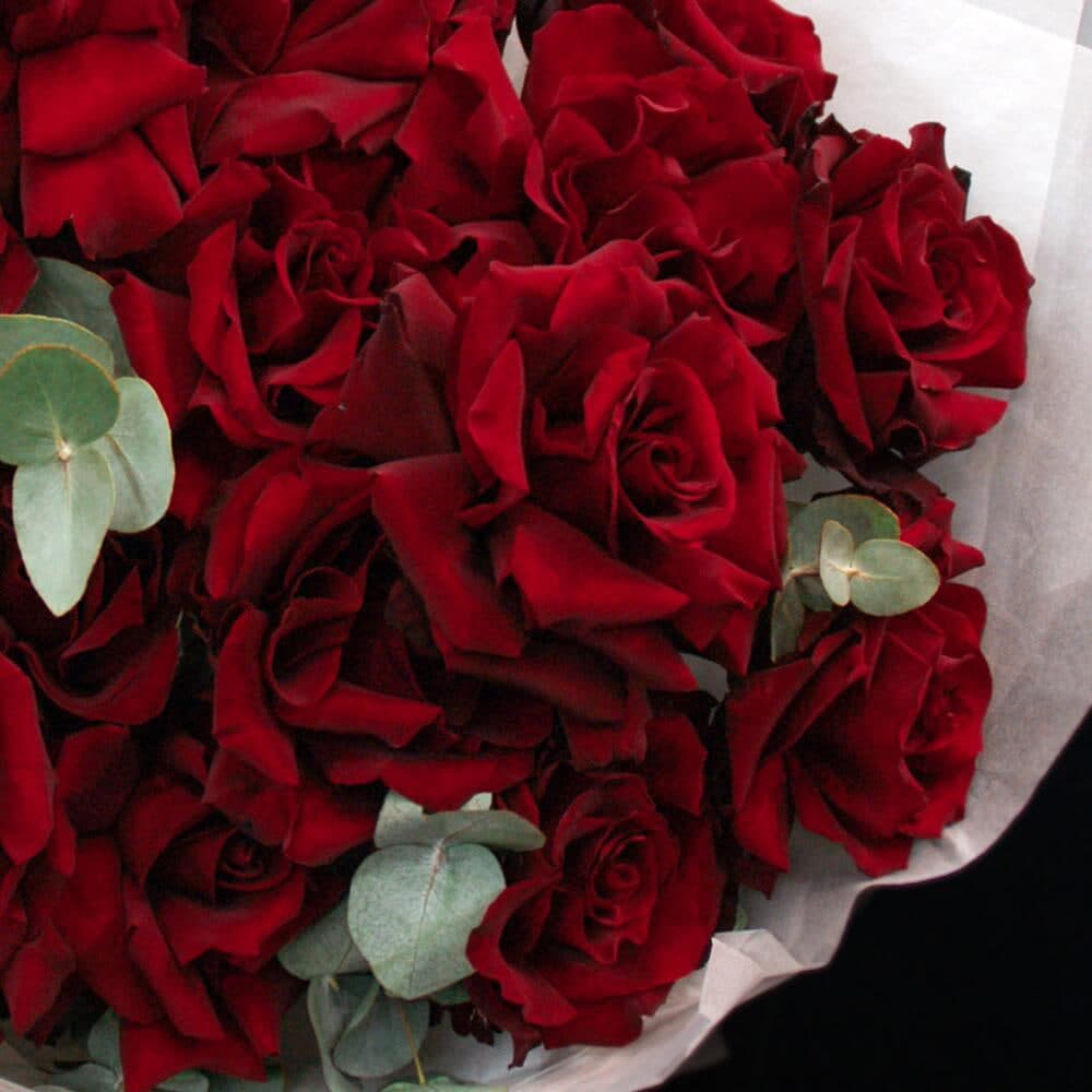 21 красная французская роза с эвкалиптом — фото 2 — купить в Сочи — фото 2