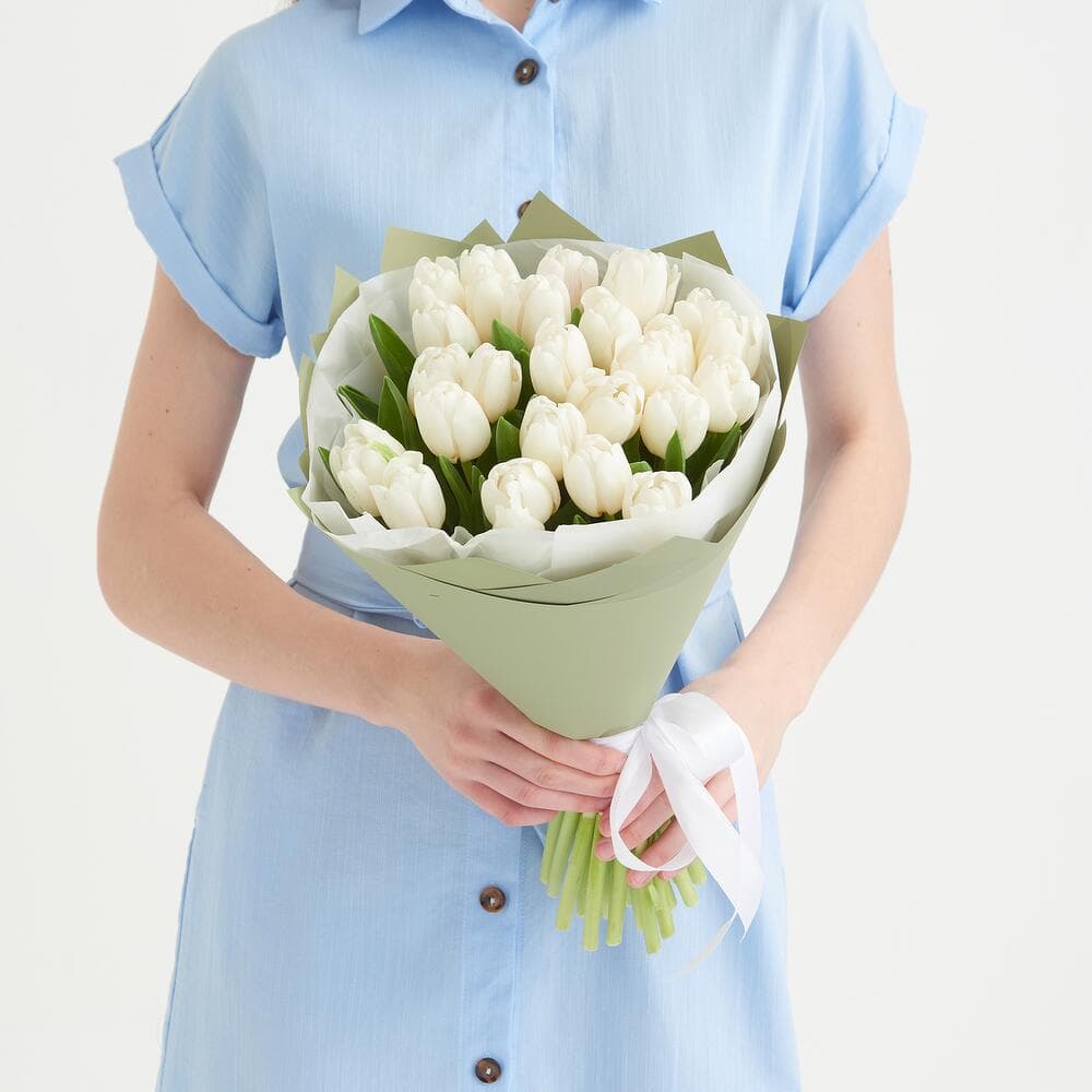 25 БЕЛОСНЕЖНЫХ ТЮЛЬПАНОВ — фото 1 — купить в Волгограде