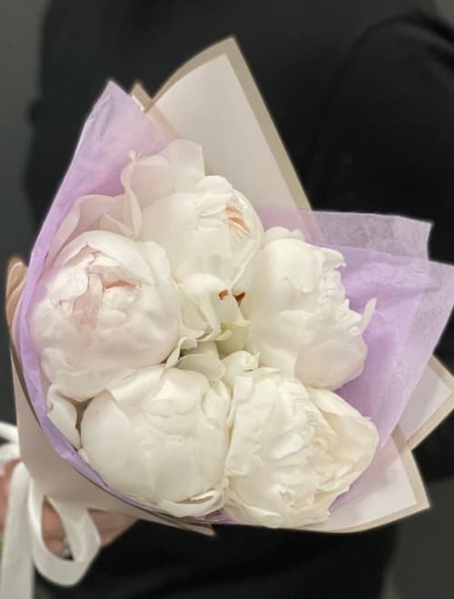 5 белых пионов