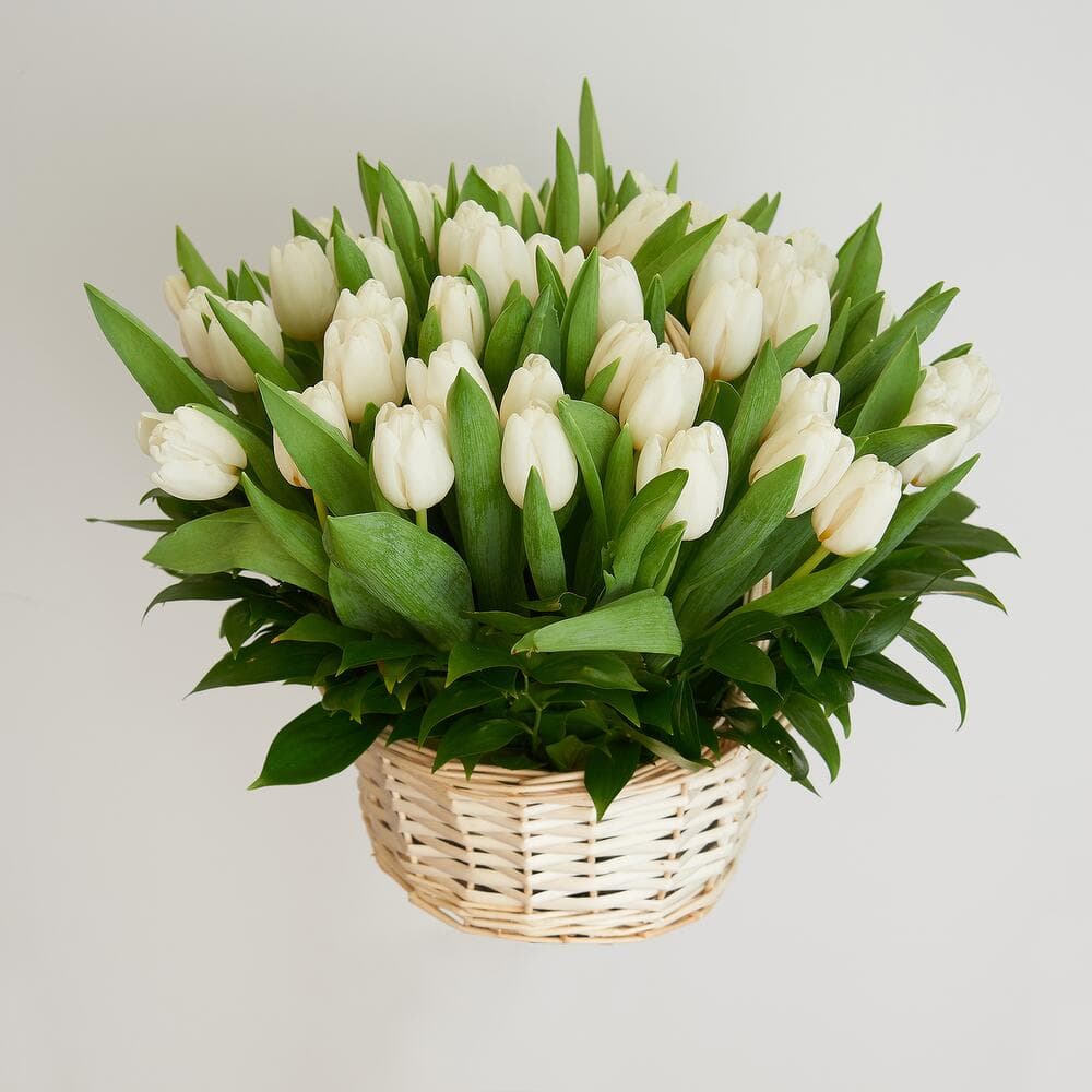 51 белый тюльпан в корзине — фото 4 — купить в Краснодаре — фото 4