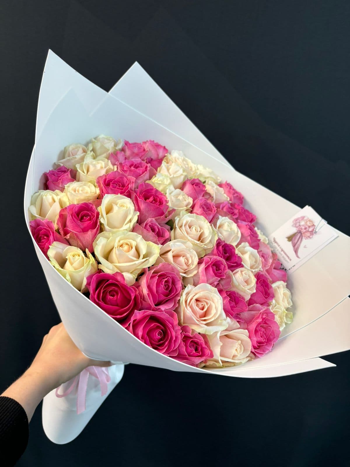 51 роза 40 см белая и розовая — фото 1 — купить в Краснодаре