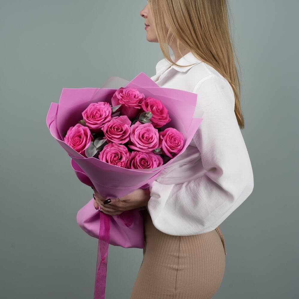 9 розовых роз — фото 1 — купить в Краснодаре