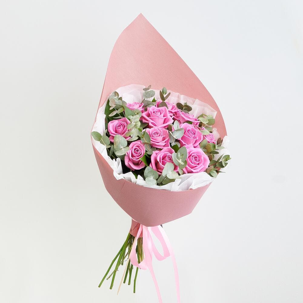 11 розовых роз с эвкалиптом — купить в Ростове-на-Дону — фото 5