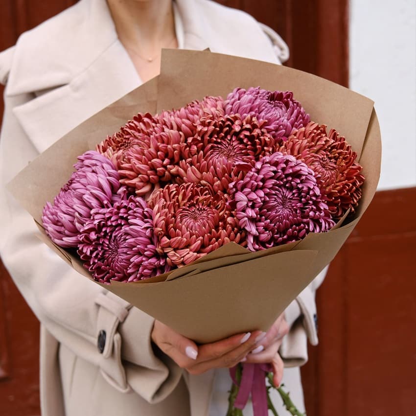 Букет из 9 хризантем бигуди — купить в Ростове-на-Дону — фото 2