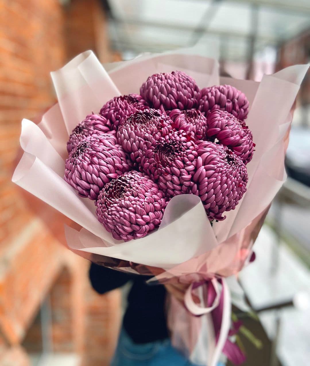 Букет из 11 крупных шарообразных хризантем — купить в Краснодаре