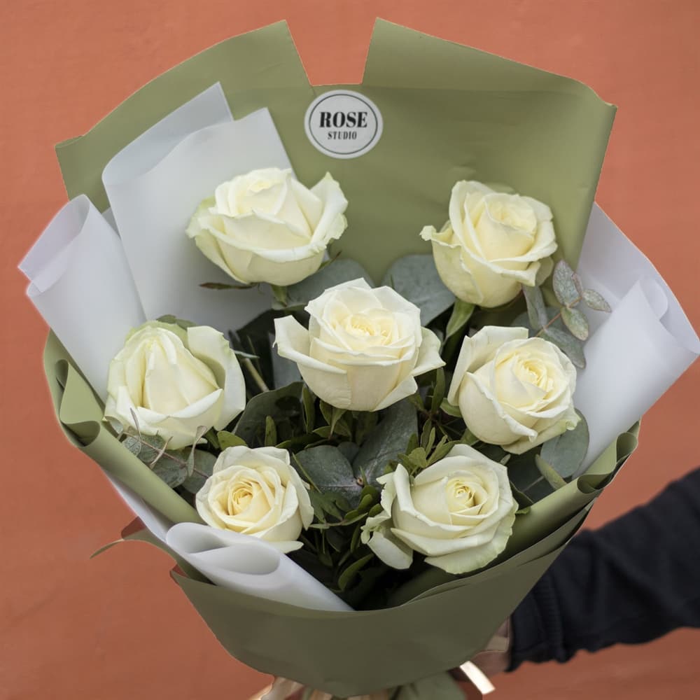 Букет из 7 белых роз — купить в Ростове-на-Дону — фото 2
