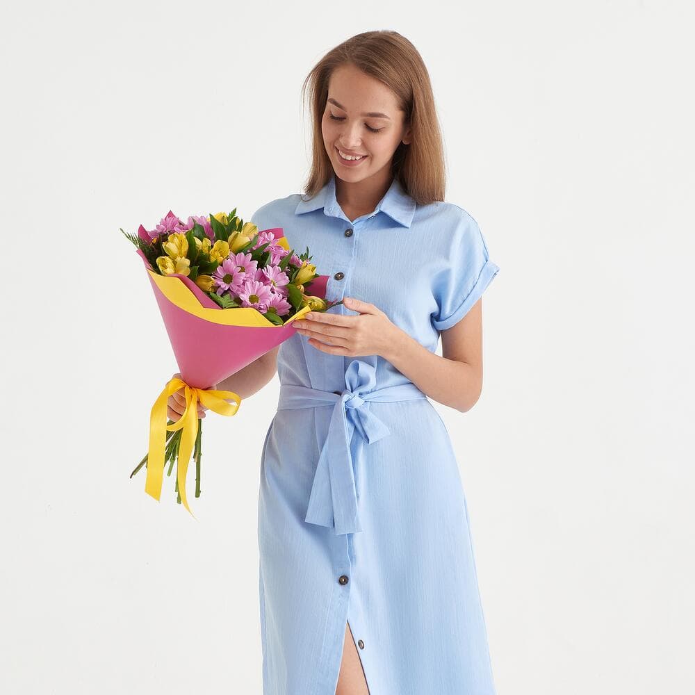 Букет из хризантем и альстромерии — фото 2 — купить в Волгограде — фото 2