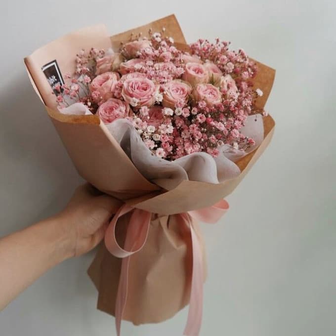 Букет "Розовые сны" с розой и гипсофилой — купить в Ростове-на-Дону
