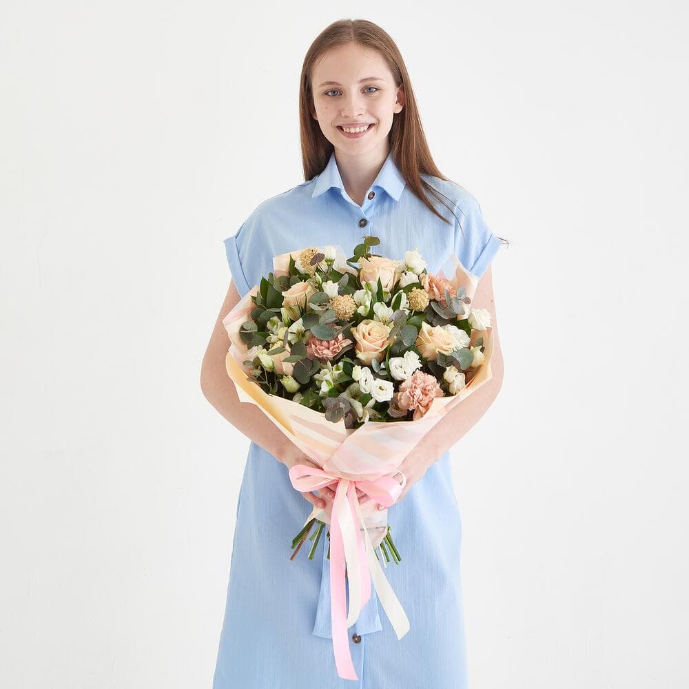 Кремовый букет с эвкалиптом — купить в Ростове-на-Дону — фото 4